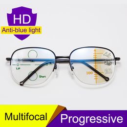 Leesbril Smart Zoom Multifocale mannen Women Progressive Anti Blue Ray UV Protect Hyperopia Half Frame Metal 230508