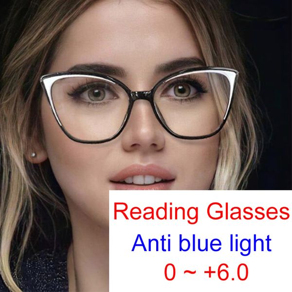 Lunettes de lecture Vintage Marque De Luxe Cat Eye Lunettes De Lecture Femmes Blanc Noir Jante Optique Prescription Lunettes Cadre Bleu Lumière Lunettes 230516