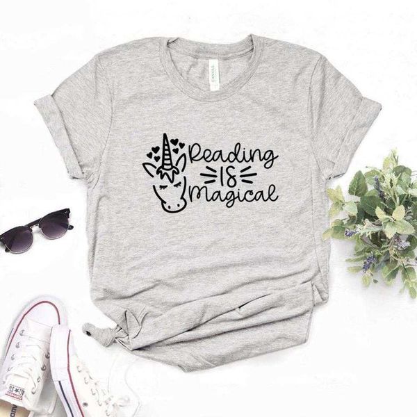 La lecture est magique licorne t-shirt imprimé femmes t-shirts décontracté drôle t-shirt pour dame