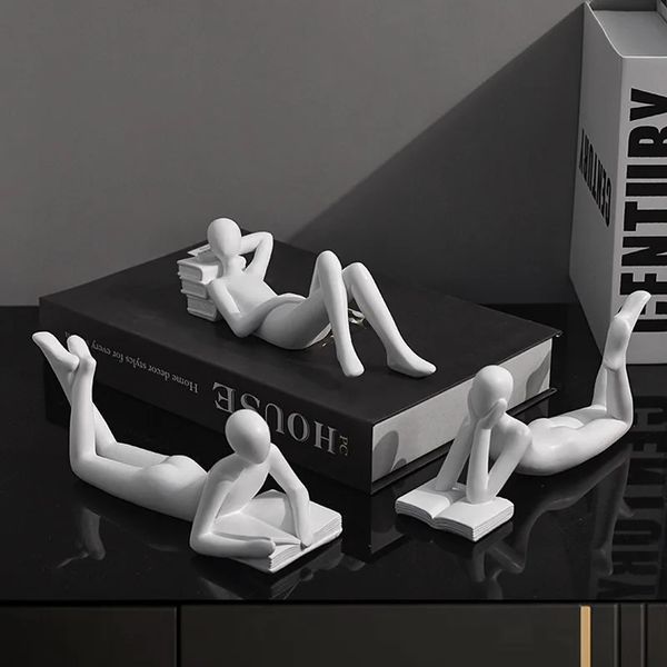 Figurine en résine pour homme de lecture, pour salle d'étude, bureau, penseur abstrait nordique, ornement, maison, salon, bureau, décoration 240223