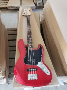 Prêt en stock Guitare basse électrique 4 cordes avec corps rouge, Pickguard noir, peut être personnalisé