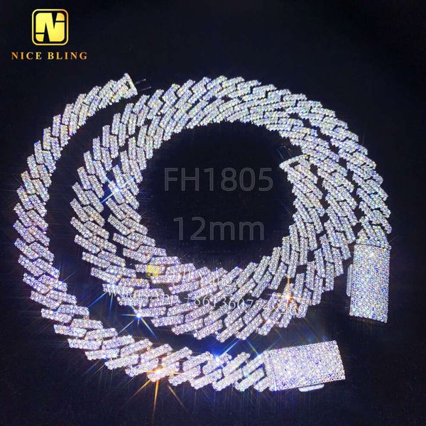 Ready Stocks 12 mm Pass Diamond Tester Chain Monaco VVS Moisanite Diamond 18k Gold plaqué Collier Bracelet Iced Out Cuban Chain