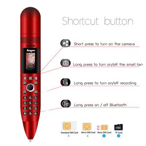 AK008 Mini Pen Mobiele telefoon Bluetooth Dialer mobiele telefoons Dual Sim Card Telefono Moviles International Bands Music Record Electronic Fan Camera Small Celulares Girl