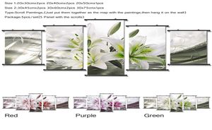 Prêt à accrocher 5pcSet abstrait peintures briller fleur d'orchidées imprimé toile d'image murale décoration de maison6286338