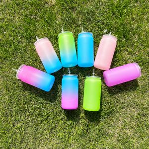 Prêt à expédier 16 oz en plastique acrylique couleur couleur soda peut tasses de gelée macarone colorée mate inccident