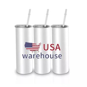 Tasse de sublimation en acier inoxydable vierge blanche de 20 oz prête à expédier des tasses de voiture de paille de bricolage droites USA Warehouse 20 oz