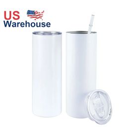 Listo para enviar Vaso de acero inoxidable de 20 oz Tazas con aislamiento de doble pared Tapa Paja Café Termos Taza Dropshipping Venta al por mayor 25 piezas / Cartón EE. UU. / CA Stock 1101