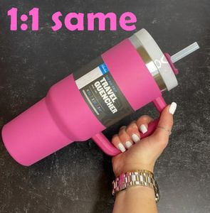 Klaar om 40 oz hete rose roze tumblers Cups mokken met handvat geïsoleerde tuimelaars Frosted deksels stro roestvrijstalen koffie thermoscup b1222 te verzenden