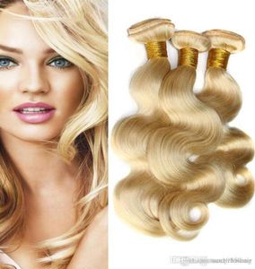 Tissage en lot brésilien 100 naturel vierge blond 613, Extensions de cheveux humains, Body Wave, prêt à être expédié, lot de 3 pièces, drop1877643