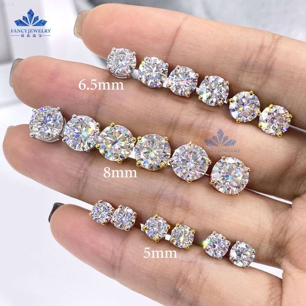 Listo para enviar joyería de lujo forma redonda Vvs Gra certificado Moissanite diamante plata esterlina Studs pendientes de Hip Hop