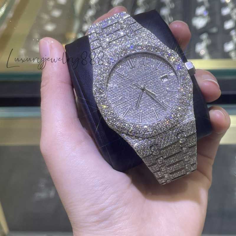 Listo para enviar fino reloj Moissanite Brand Rapper Hip Jewelry Watch Ratio de Moissanite personalizado
