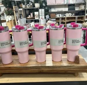 Prêt à expédier les gobelets extincteur de flamant rose H2.0 40oz en acier inoxydable tasses de silicone couvercle paille de 2e génération tasses de voiture bouteilles d'eau 20 couleur 1116
