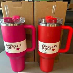 Quencher 40oz Quencher Tumblers Cosmo Pink Parade Flamingo Target Red Stainless Steel Valentines Day Gift Cups with Silicone handle Lid Straw Car mugs