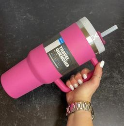 Klaar om 40 oz hete roze tuimelaars Cups mokken te verzenden met handvat geïsoleerde tuimelaars deksels stro roestvrijstalen koffie thermoscup gg0423