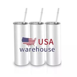 Prêt à expédier en gros 20 oz blanc blanc maigre gobelets à sublimation en acier inoxydable droits USA Warehouse New