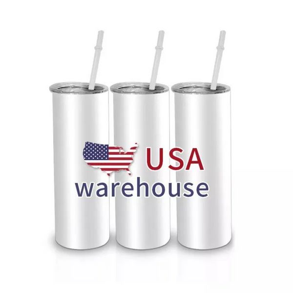 Prêt à expédier en gros 20 oz gobelets de sublimation en acier inoxydable maigre blanc blanc droit USA Warehouse 528