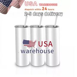 Prêt à expédier gobelets en gros 20 oz gobelets à sublimation en acier inoxydable blanc blanc droit USA Warehouse 25pcs / carton tt0207