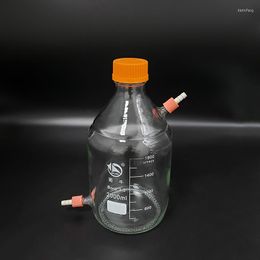 Botella de reactivo con tapa de rosca amarilla, boquilla pequeña desmontable superior e inferior, vidrio de borosilicato GL14mm, tapa de plástico de 2000ml