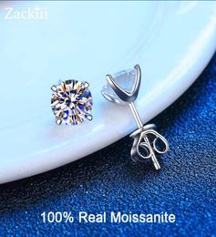 Réel 044 Carat boucles d'oreilles pour femmes hommes solide 925 en argent Sterling Solitaire rond diamant boucles d'oreilles bijoux fins 2202114716582