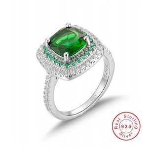 REAL 100% 925 Anneaux d'argent sterling bijoux de doigt éternel Natural Green Gemstone de mariage anneau de fiançailles pour les femmes