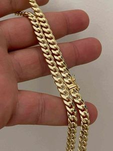 VRAI Jaune Jaune Gold Plaqué Hommes Miami Cuban Link Collier Chaîne Collier épais 6mm Box Lock H1027