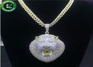 Echte 14k gouden sieraden heren Iced Out grote leeuwenkop hanger met Cubaanse schakelketting hiphop ketting rapper mode-accessoires9623708