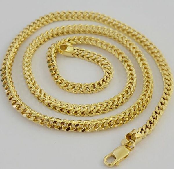 Véritable collier plaqué or 14 carats chaîne Franco 4 mm 24 pouces taille diamant pour homme en or jaune 14 carats