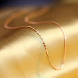 Collar de cadena de caja de oro rosa real de 14 quilates para mujeres Hombres Bijoux Femme Collares Mujer 45 cm 14 K Collares de joyería 240228