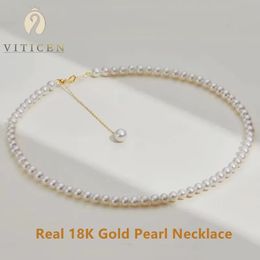 Véritable collier de perles en or 18 carats pour femmes Au750 perle d'eau douce naturelle chaîne de clavicule réglable fête mode bijoux fins 231229