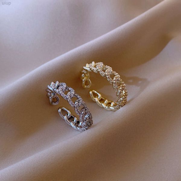 Anillo abierto de dedo con cadena gruesa y diamantes de imitación chapados en oro real de 18 quilates, anillos de circonita cúbica con diamantes completos ajustables para mujer