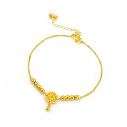 Real 18k Gold Trendy Bell Anklet Pure Ajustable Dream Catcher Beads Cadena para mujeres Joyería Fina Regalo 240408