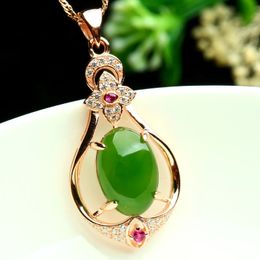 Véritable collier de Jade en or Rose 18 carats pendentif pour femmes Brincos Bijoux en or 18 carats Bijoux Femme Jade Bizuteria chaîne Naszyjnik collier 231229