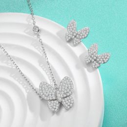 Ensemble de bijoux de mariée en diamant et papillon, test réussi, collier et boucles d'oreilles en moissanite en argent sterling S925 pour femmes, mariage certifié GRA