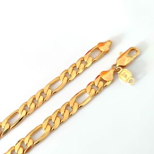 Echte 24K effen geel fijne gouden afwerking 10mm Italiaanse figaro link ketting hanger ketting 22 