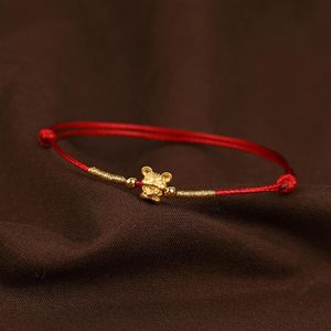 Real 24k Jaune Gol Chain 3d Cat Fish Bracelet pour les femmes Bébé Bonne chance Aimer souris Zodiaque rouge Rope Natal Année Q1210235T