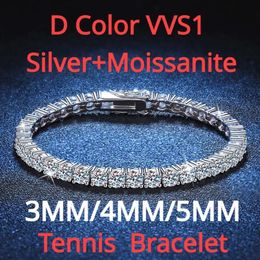 Real 3 mm D VVS Bracelet de tennis Moisanite passe Diamond Sparkling Test Solid S Bijoux Mariage Femmes Cadeau