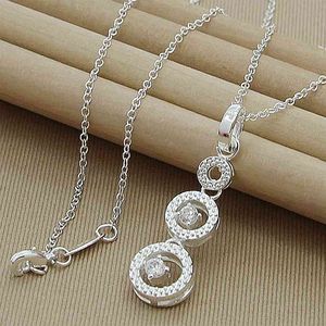 Véritable 925 Argent Couleur Pendentif Collier Amour Rond Main Chaîne pour Femmes Bon Bijoux 45 cm