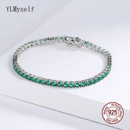 Real 925 Silver Metal Tennis Pave Pave 3 mm Circón verde 1521 CM Hip Hop Rock Chain Jewellry for Womenmen 240429