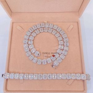 Plata de Ley 925 auténtica, gargantilla de diamantes para hombre de 15mm, collar con cadena de diamantes Baguette
