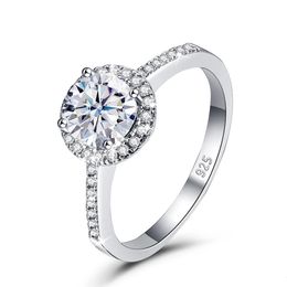 Real 925 prata esterlina 1ct anel com certificado banda pedras jóia de casamento para mulheres passar teste meninas menina 240112