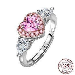 Bague en argent Sterling 925 véritable, diamant CZ, cœur rose, 6mm, avec boîte, bijoux de fiançailles de mariage pour femmes, J-2212690