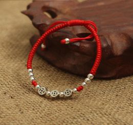 Plata de Ley 925 auténtica cuentas de monedas antiguas pulsera de cuerda roja de la suerte brazalete de la fortuna hecho a mano amuleto Jewelry9970327