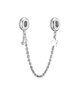 Real 925 Sterling Silver Bead Charms Sparkling Moon Star avec Crystal Safety Chain Clip Perles Fit Charm Bracelet Diy Winsome Jew4106406