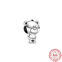 Breloque en forme de peluche en argent 925 véritable, adaptée aux Bracelets Pandora, bijoux