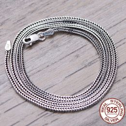 Echte 925 sterling zilveren kleur foxtail kettingen chokers lange ketting voor vrouwen mannen pure weven ketting mannelijke sieraden 16-32 inch q0531