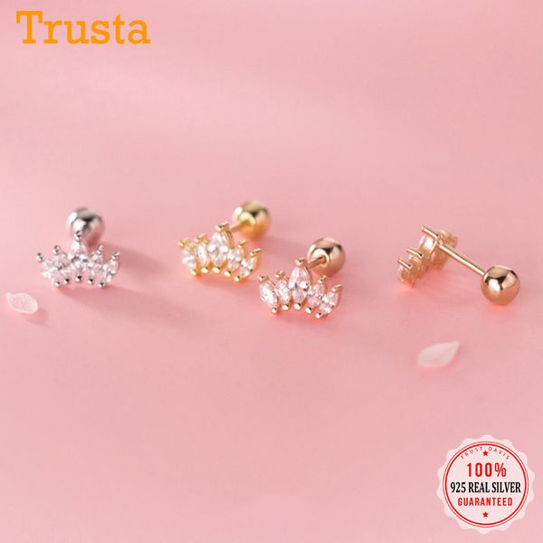 Boucles d'oreilles en argent Sterling 925 véritable, couronne, perles à vis, pour femmes, enfants, bébés filles, bijoux minimalistes