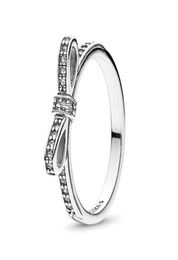 Vero anello in argento sterling 925 con diamante CZ con fiocco con cofanetto originale Gioielli in stile adatto per fidanzamento di nozze per donne Ragazze253H1842287