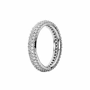 Réel 925 Sterling Silver Elegant Pave Band Ring Full CZ diamant Femmes Bijoux De Mariage Boîte D'origine pour Pandora Rings set