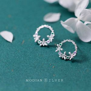 Véritable 925 Sterling Silver Fashion Crystal Flower Stud Eearrings pour femmes Charm Classic Ear Pins Studs Fine Jewelry 210707