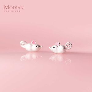 Real 925 Sterling Zilver Frosted Leuke Kleine Muis Stud Earring voor Dames Dier Oor Studs Mode-sieraden Kids Gift 210707